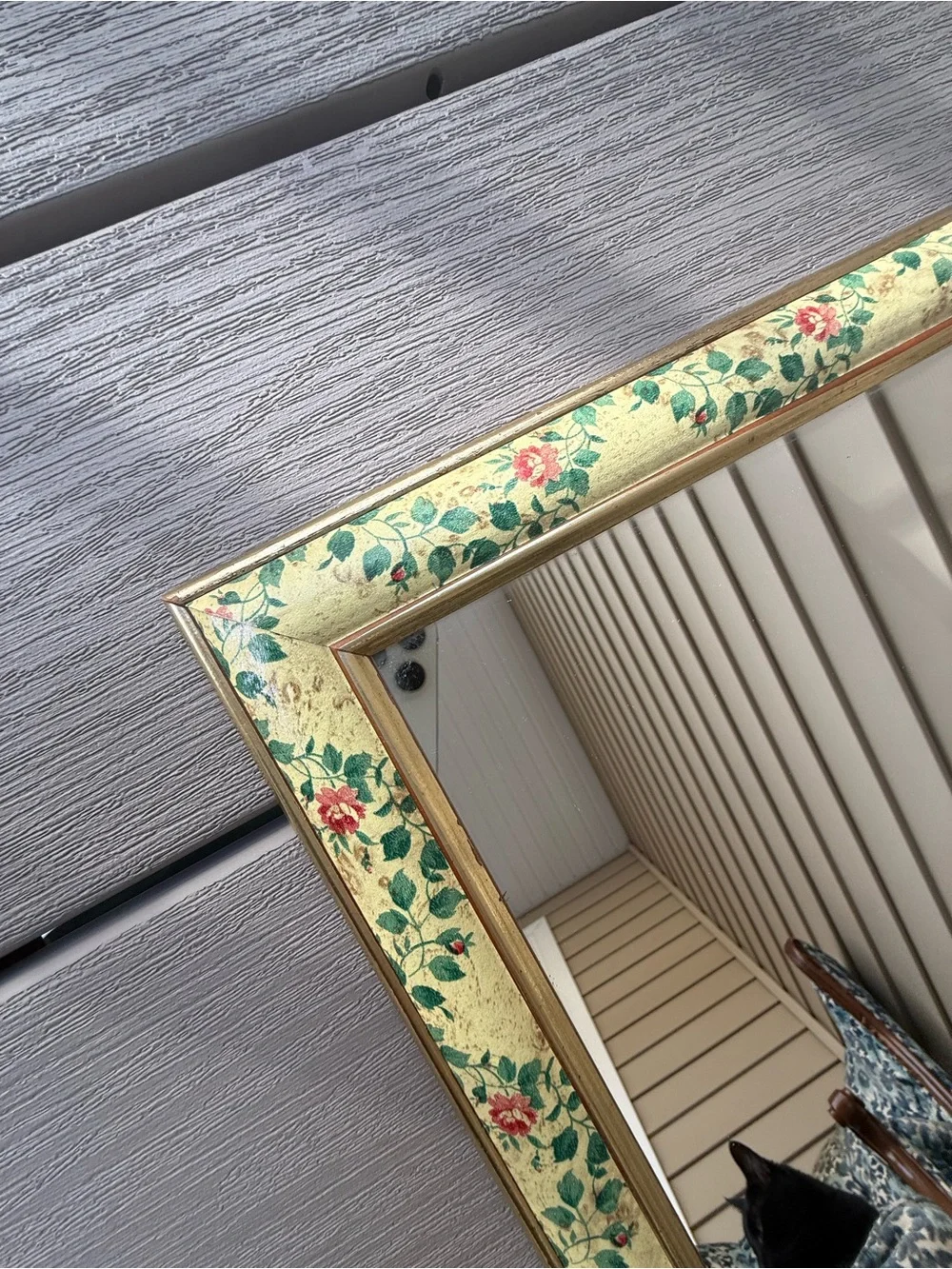 Vintage Floral Gold Wall Mirror Cottagecore Grandmillennial 13” x 16”